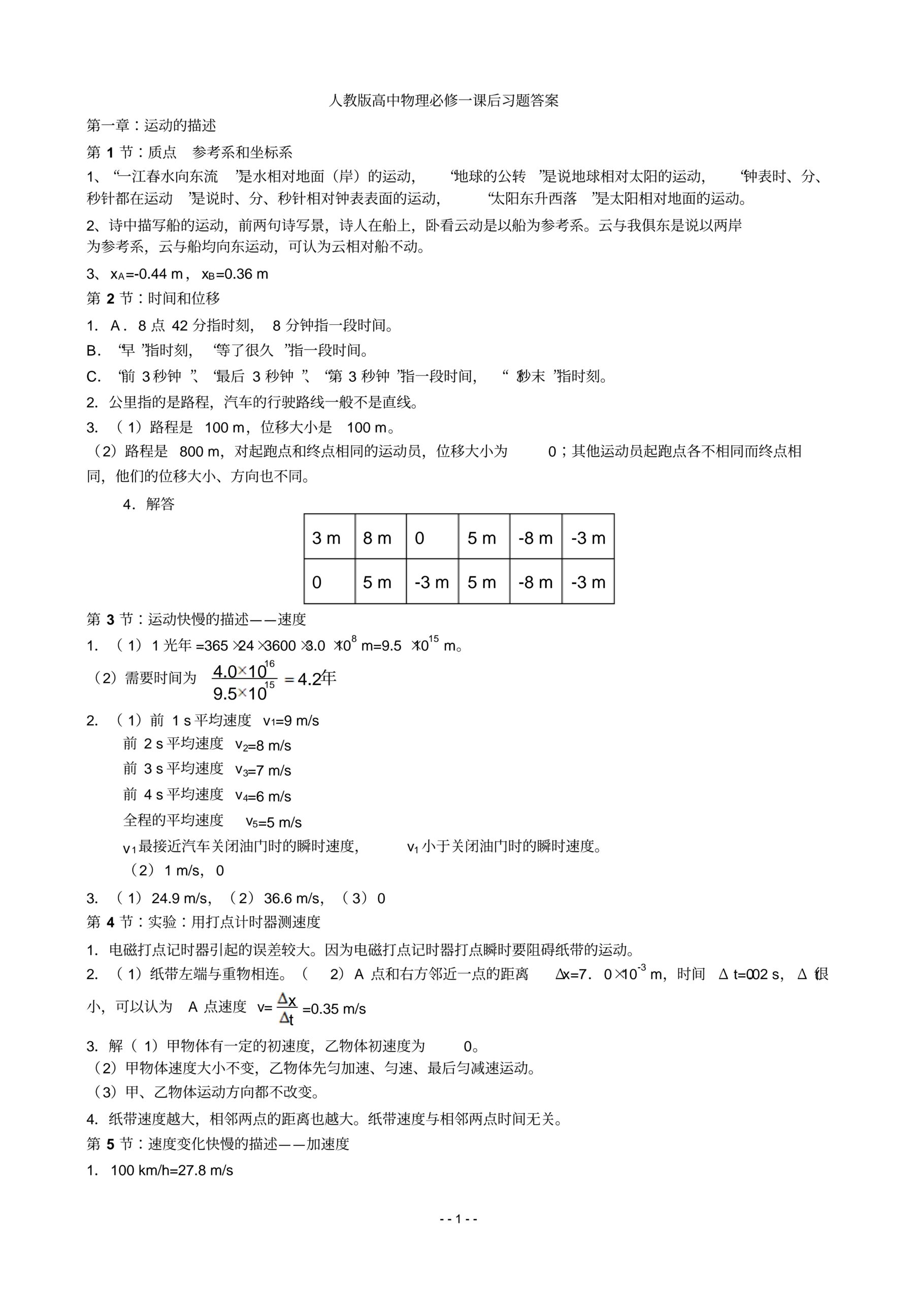 物理必修一课后习题答案（高中物理必修一课后习题答案及解析）