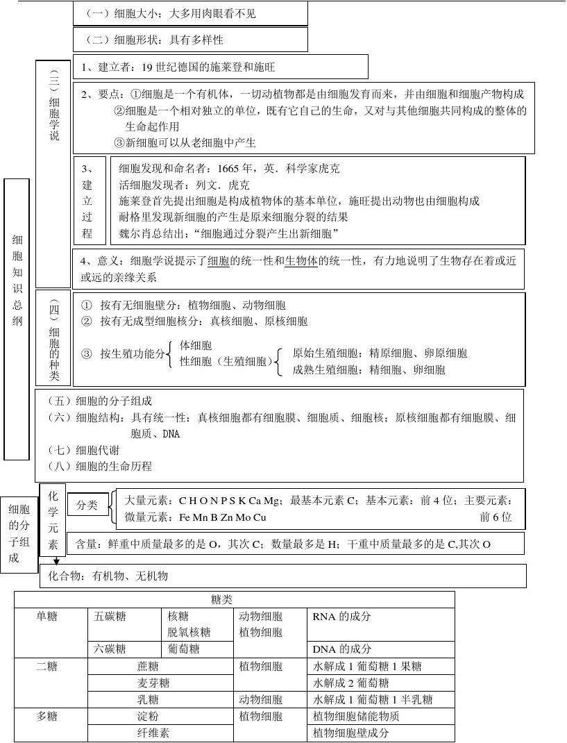 高中生物必修一知识点