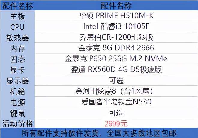 2000元游戏电脑主机最强配置清单表