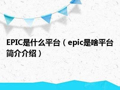 epic是什么平台详细介绍