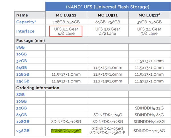 其实是货真价实的UFS 3.1