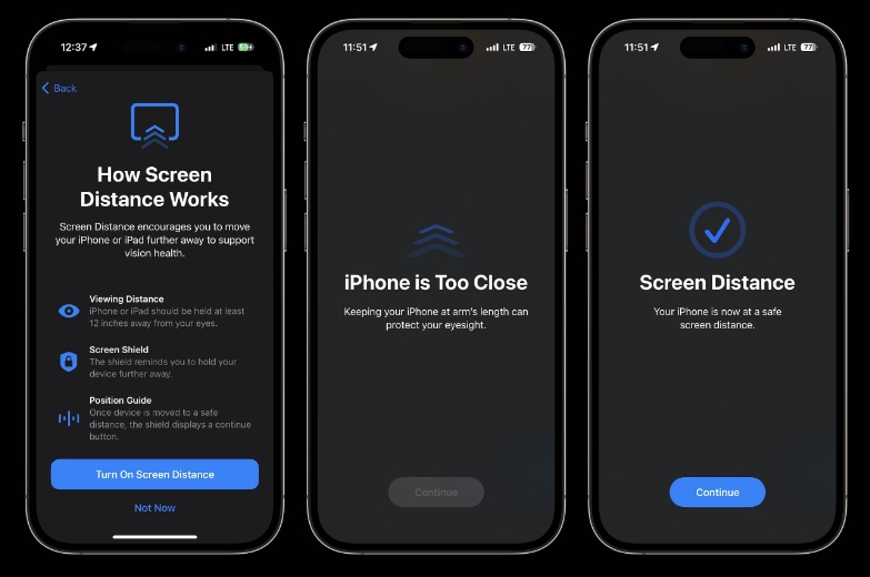 iOS 17 中的 iPhone 屏幕距离控制保护眼睛