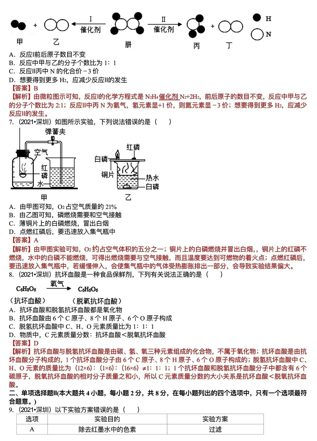 中考化学：2021年广东省深圳市中考化学试题含答案