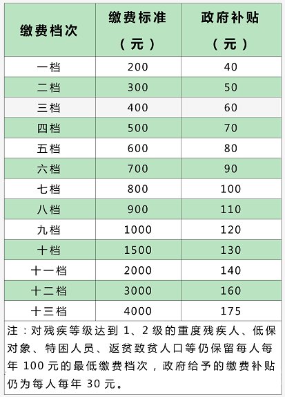 重庆养老保险缴费档次和政府补贴是多少