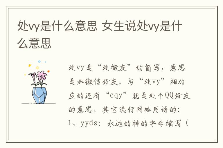 处vy是什么意思 女生说处vy是什么意思