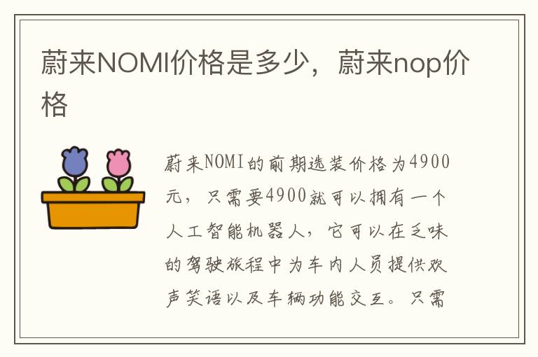 蔚来NOMI价格是多少，蔚来nop价格