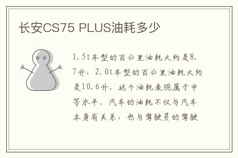 长安CS75 PLUS油耗多少