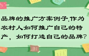 品牌的推广方案例子,作为农村人如何推广自己的特产，如何打造自己的品牌？