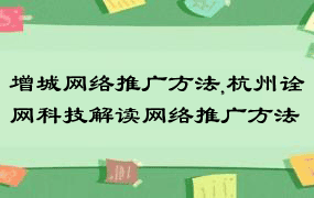 增城网络推广方法,杭州诠网科技解读网络推广方法