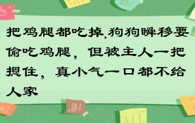 把鸡腿都吃掉,狗狗瞬移要偷吃鸡腿，但被主人一把摁住，真小气一口都不给人家