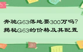 奔驰G63落地要300万吗？揭秘G63的价格及其配置