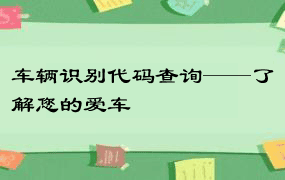 车辆识别代码查询——了解您的爱车