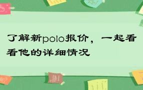 了解新polo报价，一起看看他的详细情况