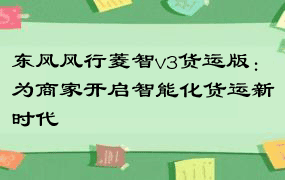 东风风行菱智v3货运版：为商家开启智能化货运新时代