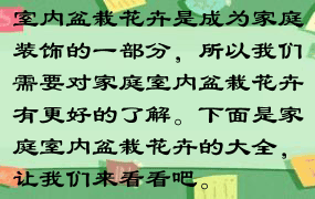 室内盆栽花卉是成为家庭装饰的一部分，所以我们需要对家庭室内盆栽花卉有更好的了解。下面是家庭室内盆栽花卉的大全，让我们来看看吧。