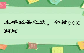 车手必备之选，全新polo两厢