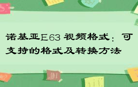 诺基亚E63 视频格式：可支持的格式及转换方法