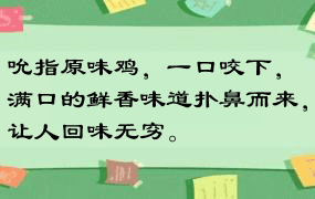 吮指原味鸡，一口咬下，满口的鲜香味道扑鼻而来，让人回味无穷。