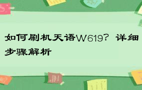 如何刷机天语W619？详细步骤解析