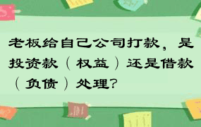 老板给自己公司打款，是投资款（权益）还是借款（负债）处理？