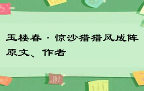 玉楼春·惊沙猎猎风成阵原文、作者